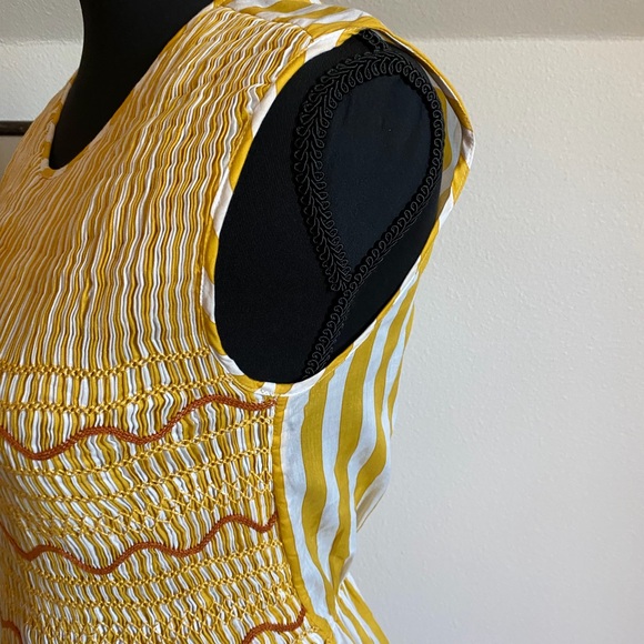 Loretta Caponi Striped Cotton Dress - Yellow & White - Picture 7 of 10